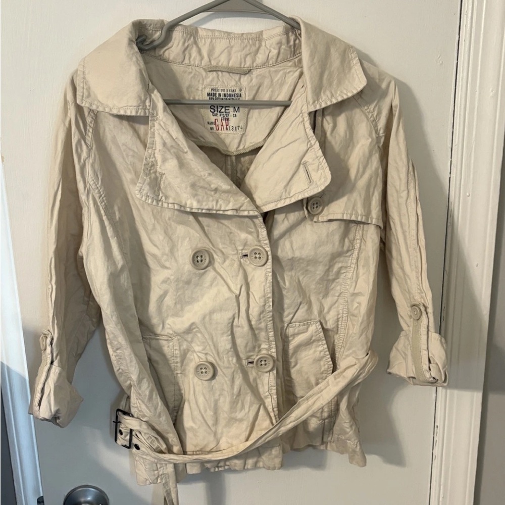 Vintage GAP Premium Khaki Jacket Women's M Double Breasted Military Buttons Belt